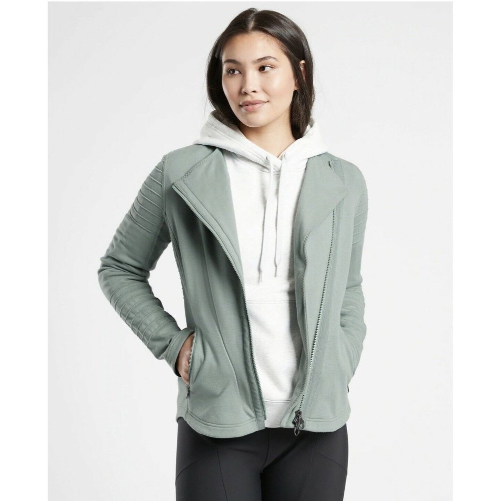 ATHLETA Moto Jacket Sz Medium Minimalistic Grey #982849 FALL 2021 Women’s